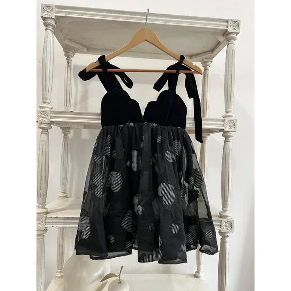 For Love & Lemons Alexandra Mini Dress Velvet Heart Houndstooth Size XS - Picture 7 of 8